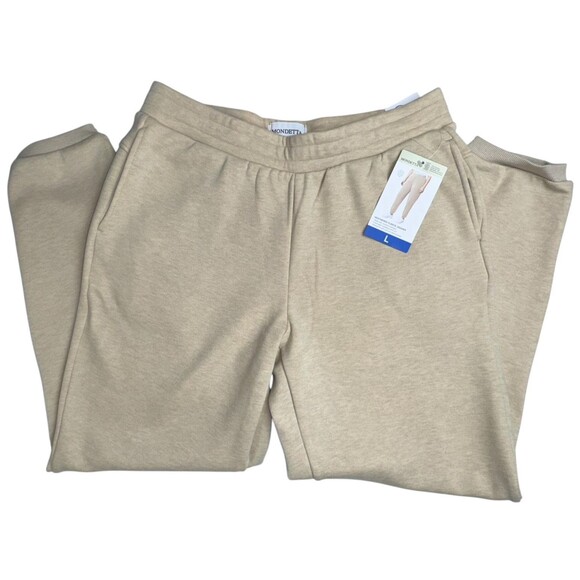 Mondetta Womens Large Irish Cream Heathered Fleece Jogger Lounge Pant Cozy New - Picture 1 of 7